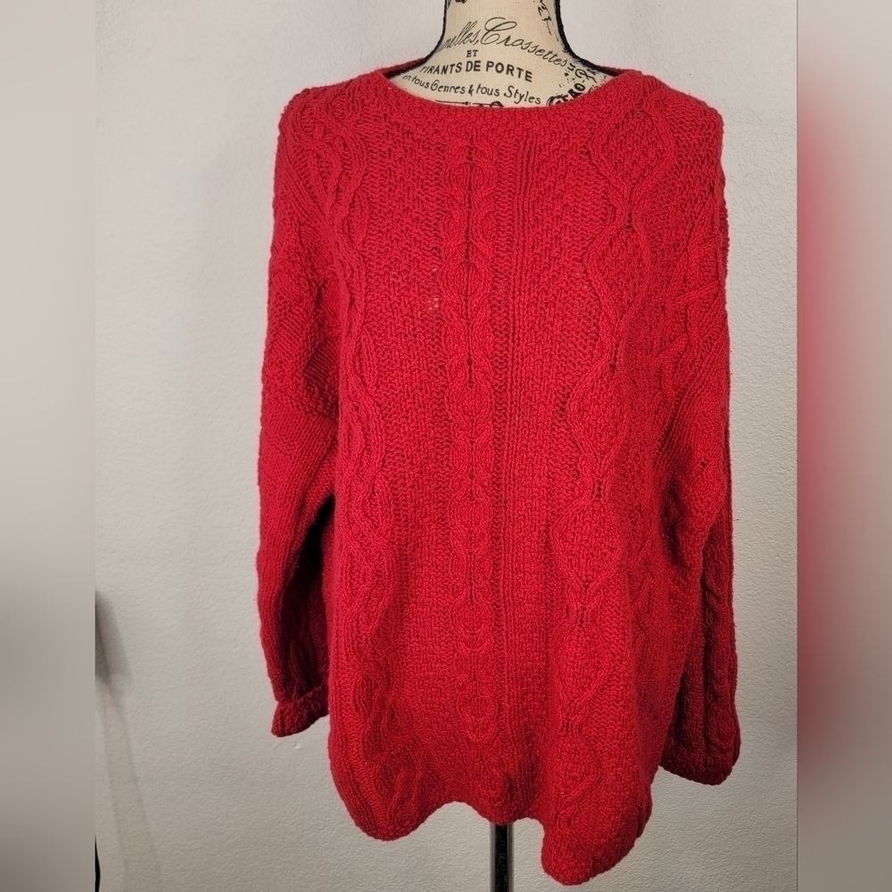 Express XS Red Sweater Hand Knitted Chunky Knit Oversized VTG Vintage